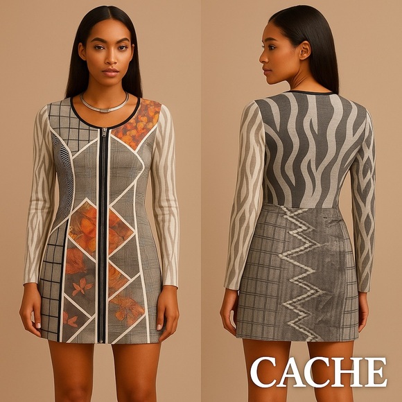 VTG Cache’,Y2K,RARE Button-Front, Patch-Patterned Dress,Pockets,Perfect,Size 6 - Picture 1 of 16